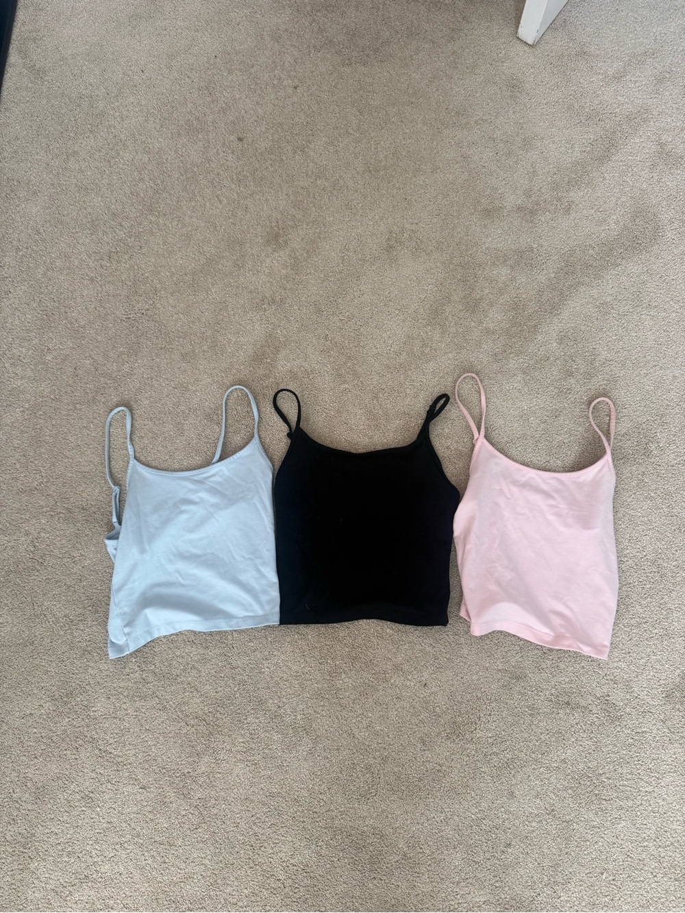 American Eagle Outfitters Spaghetti Strap Crop Tops - Black, Light Blue, Pink